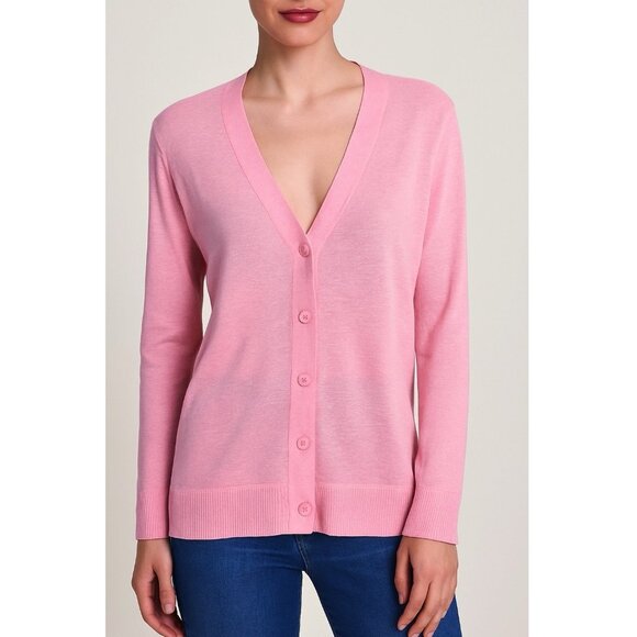 Talbots 100% Linen Pink Long Sleeve Button Up Cardigan Medium Preppy Soft Girl - Picture 1 of 8